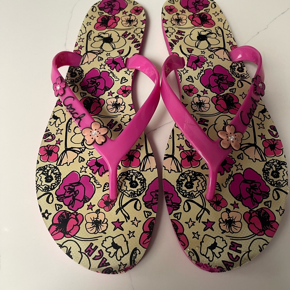 Coach Pink and Cream Floral Sandals